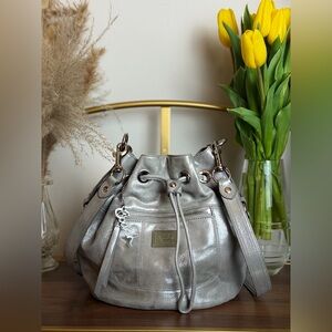 COACH Poppy Metallic Leather Drawstring Bucket Bag